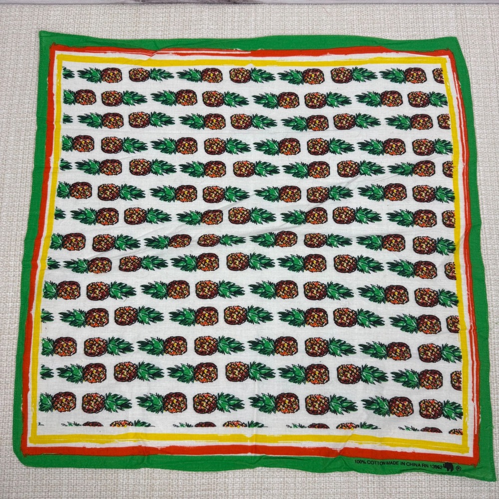 Pineapple Print‎ Bandana Scarf Pocket Square Tropical Fruit Green Yellow 20x20